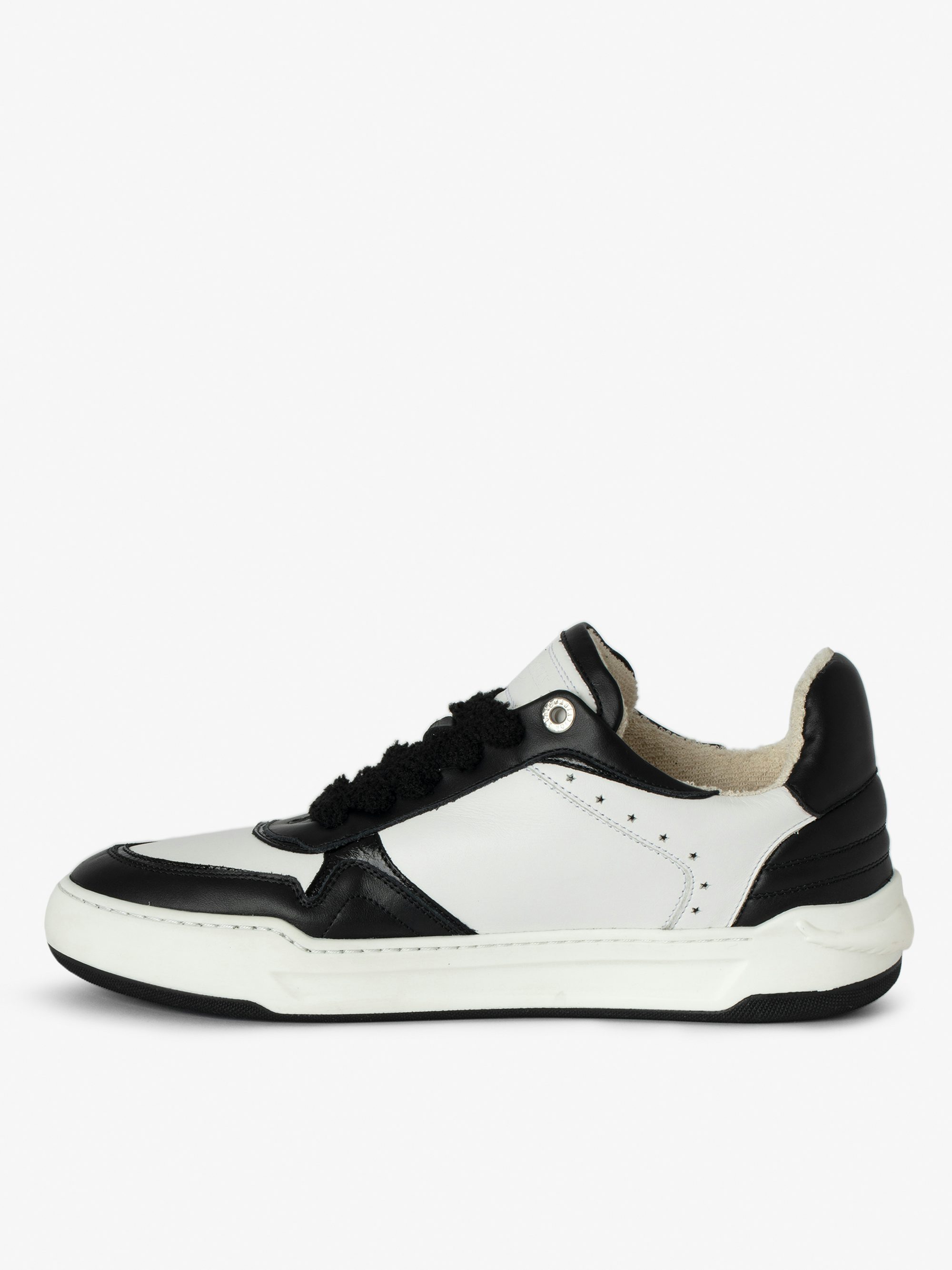 Wings Low-Top Sneakers - Low-top sneakers in smooth black and white leather with suede panels and signature wings.